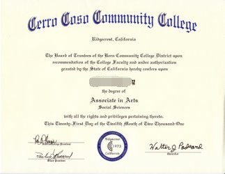 Buy Cerro Coso Community College Diploma Online