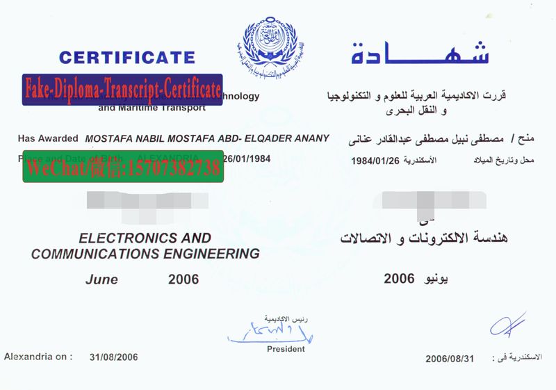 Fake Arab Academy for Science Technology and Maritime Transport Diploma Transcript