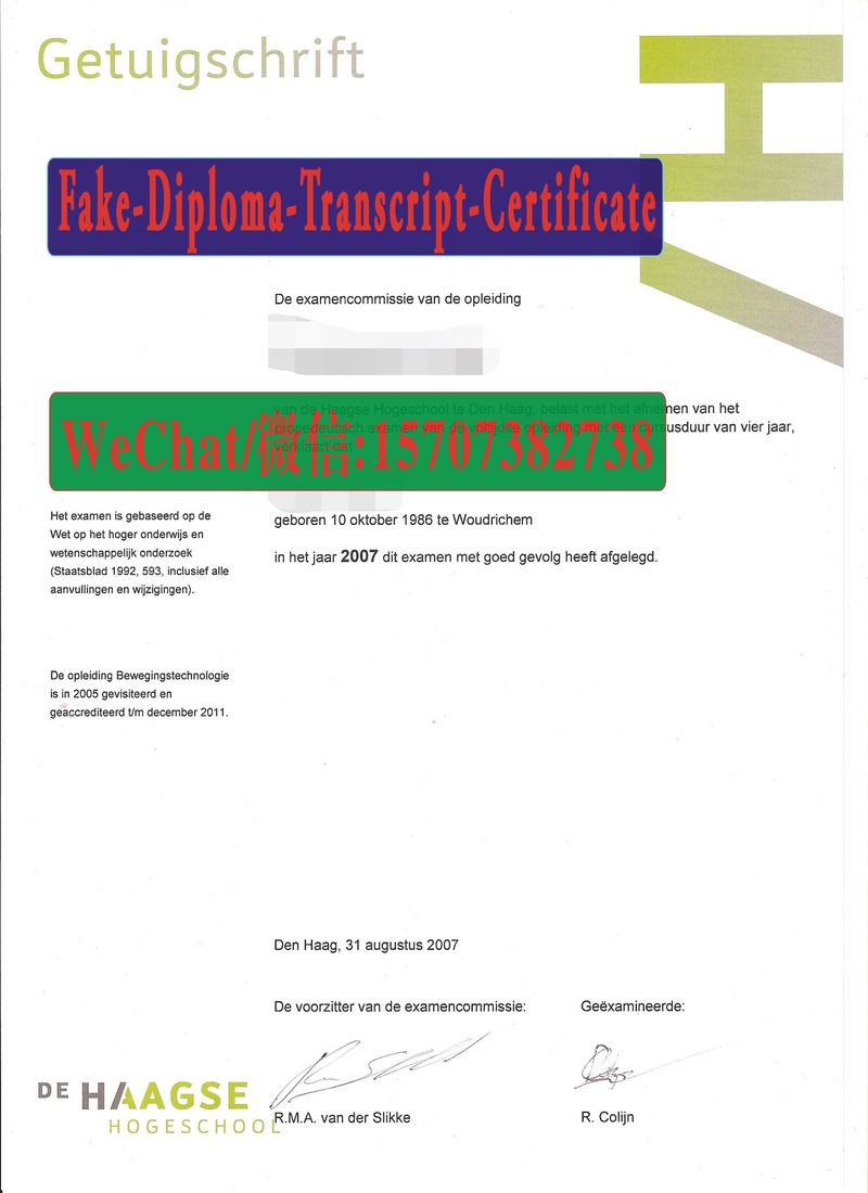 Fake Haagse Hogeschool Diploma Transcript