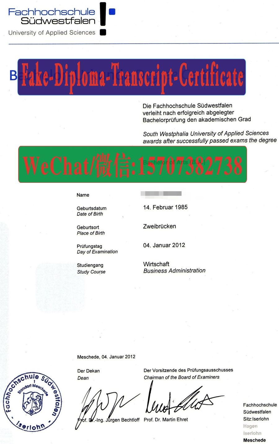 Order Fakes Fachhochschule Südwestfalen Diploma